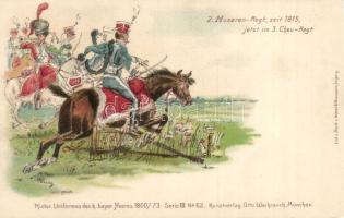 Bavarian soldiers of 1815 Hussars Litho