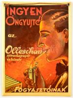 cca 1925 Ingyen öngyújtó az Olleschau szivarkahüvely és papír fogyasztóinak, celluloiddal védett domború tábla, falra akasztható, Redő I. Celluloidárugyár készítése, szép állapotban, 23×17 cm
