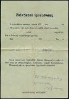 1938 Csikózási igazolvány és fedeztetési jegy, Nagykerekiben kitöltve