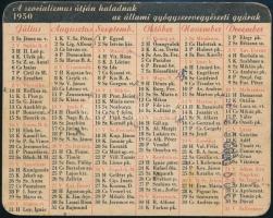 1950 Kétoldalas kártyanaptár a szocializmus útján haladó állami gyógyszergyárak kiadásában