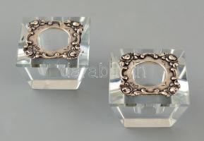 Ezüst és kristály gyertyatartó pár / Silver-crystal candle holder pair 4x4x2,5 cm