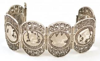 Egyiptom 1906-1916 Beni Suef filigrán ezüst karkötő. jelzett. 62 g / Egypt silver filigran bracelet ...