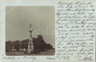 1901 Paripás, Parabuty, Parabutsch, Parabuc, Ratkovo; Apotheke / Szentháromság szobor, Gyógyszertár / Holy Trinity statue, pharmacy. photo