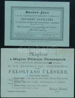 1893-1898 Magyar Földrajzi Társaság felolvasó ülésének névre szóló meghívója és a Kir. M. Természettudományi Társulat népszerű estélyének névre szóló belépő jegye, 10x15 cm és 9x13 cm