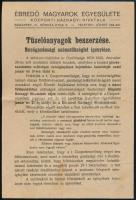 1923 Bp., Az Ébredő Magyarok Egyesülete (ÉME) hátoldalt pecsételt szórólapja a tüzelőanyagok beszerzésével kapcsolatban