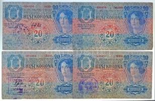 1913. 20K (4xklf) nehezen olvasható, cirill betűs felülbélyegzésekkel, egyik jugoszláv bélyeggel T:I...