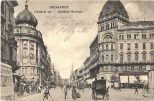 1909 Budapest VIII. Rákóczi út (Blaha Lujza tér), Zálogkölcsön intézet, villamos, lovashintó, üzletek (EK)