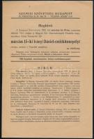 1923 A budapesti Szepesi Szövetség 1923. március 15-diki Irányi Dániel emlékünnepély meghívója, valamint beszámoló a szövetség munkájáról, jó állapotban, 4p