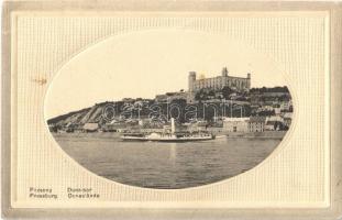 1912 Pozsony, Pressburg, Bratislava; Duna sor, vá, gőzhajó / Danube, castle, steamship (EK)