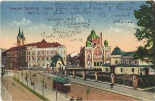 Temesvár, Timisoara; Gyárváros, Liget út, villamos, zsinagóga / Fabrica, streert, tram, synagogue (EK)