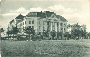 Temesvár, Timisoara; Belváros, Főpostai palota, villamos / Cetate, Directiunea Postelor si Telegrafelor / post palace, tram (EK)