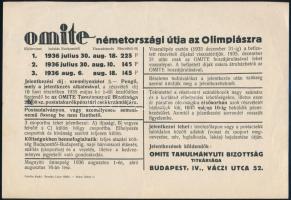 1936 Az OMITE Tanulmányúti Bizottság által az 1936-os berlini olimpiára szervezett út reklám szórólapja, hátoldalon ceruzás Társadalmi Bizottság névlistával