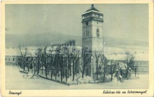 Rozsnyó, Roznava; Rákóczi tér, őrtorony, télen / square and watch tower in winter (EK)