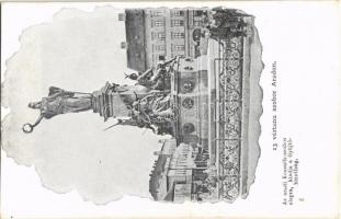 Arad, 13 vértanú szobor, Hubert üzlete. Az aradi Kossuth szobor alapra. Kiadja a Gyűjtőbizottság / martyrs statue, shop