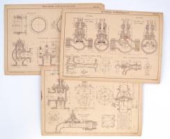 A. Hurter: Vorlagen für Maschinenzeichnen. Zürrich, 1892. Orell Füssli. Hiányos mappa nagyméretű gépészeti rajzokkal. 13 tábla 45x32 cm