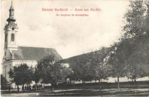 1914 Kiskér, Backo Dobro Polje; Evangélikus templom, Községháza. Fath János kiadása / Lutheran church, town hall (EK)