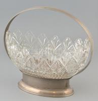 Alpakka kosaras kínáló üveg felső résszel. 31x31 cm