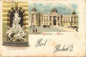 1900 Wien, Vienna, Bécs; Kaiserliche Burg, Brunnen an den Hofburg / castle, fountain. J. Miesler Art Nouveau, litho