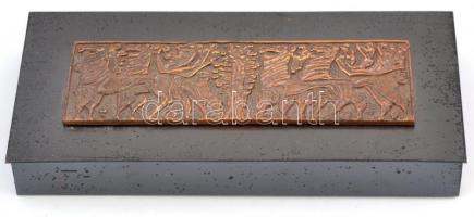Iparművész fém doboz fa betéttel 20x9 cm