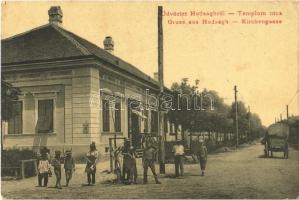 1908 Hódság, Odzaci; Templom utca, Rausch Ede üzlete. W. L. 1990. / Kirchengasse / street view, shop of Rausch (fl)