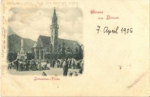 1906 Bolzano, Bozen (Südtirol); Johannes Platz / square, church, statue, market (Rb)