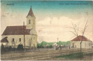 1918 Szanád, Sanad; Római katolikus templom és iskola. Ifj. Rottenbücher Ferenc kiadása / Catholic church and school (fl)