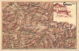 Gruss aus. Aus Leuzinger Reliefkarte der Schweiz No. 13. / Map of Switzerland. litho