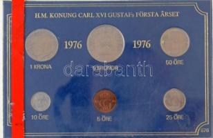 Svédország 1976. 5ö-5K (6xklf) forgalmi szett sérült, leragasztott műanyag tokban T:1 Sweden 1976. 5 Öre - 5 Kronor (6xdiff) coin set in damaged, taped plastic case C:UNC