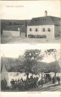 1907 Bajót, Plébánia, Szövetkezeti üzlet, gyerekek magyar zászlóval. A Keresztény Fogyasztási Szövetkezet saját kiadása (EK)