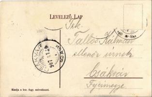 1907 Bajót, Plébánia, Szövetkezeti üzlet, gyerekek magyar zászlóval.  A Keresztény Fogyasztási Szöve...