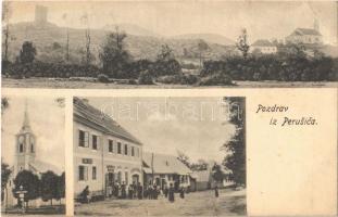 1909 Perusic (Lika), Fő utca, templom, üzletek, vár / main street, church, shops, castle (apró szakadás / tiny tear)