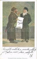 1900 Zsidó férfiak. Csokonai Nyomda kiadványa, Debrecen / Jewish men, Judaica art postcard s: Butkievicz