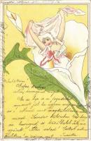 Lady in flower, Art Nouveau litho