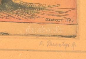 Peresztegi Róbert (?-?) : Holland táj. Színezett rézkarc, papír, üvegezett keretben,17×19 cm