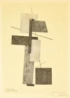 Kassák Lajos (1887-1967): Bildarchitektur. Litográfia, papír, jelzett, dedikációval (Vattay Elemérnek 1965), üvegezett keretben, 48,5×34 cm
