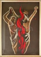 Szántó Piroska (1913-1998): Krisztus levétele a keresztről 1988. Pasztell, papír, jelzett, üvegezett keretben, 63×45 cm