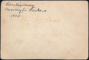 1905 Beállított fotó feliratozva. Szentirmay, Keményfi, Farkas. 14x9 cm