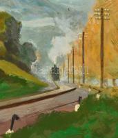 Szervánszky Jenő (1906-2005): Közeledő gőzös (Útkanyar). Olaj, farost, jelzett, keretben, 44×55 cm
