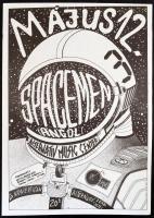 1989 Spaceman angol együttes fellépése a Fekete Lyuk alternatív zenei központ műsor plakátja, 41×29 cm