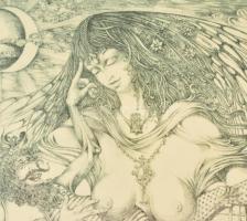 Kolozsvári G.Miklós (1950-): Örök gyerek. Rézkarc, papír, jelzett, üvegezett keretben, 29×38 cm