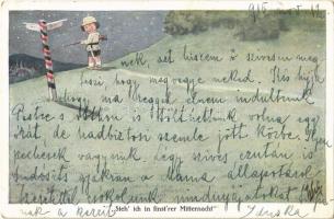 1915 Steh ich in finstrer Mitternacht / WWI German military art postcard with boy. A.R. & C.i.B. No. 656. (EK)