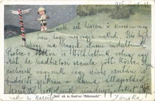 1915 Steh&#039; ich in finst&#039;rer Mitternacht / WWI German military art postcard with boy. A.R. &amp; C.i.B. No. 656. (EK)