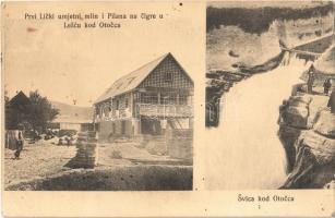 1915 Licko Lesce (Otocsán, Otocac); Prvi Licki umjetni mlin i Pilana na cigre u Lescu kod Otocca, Svica kod Otocca / Az első likai műmalom, Josip B. Oreskovic fűrésztelepe, vízesés Svicában. Ivan Rechnitzer kiadása / the first artificial mill in Lika, sawmill, waterfall in Svica near Otocac (EK)