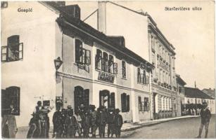 1915 Goszpics, Gospic; Starceviceva ulica / utcakép, M. D. Dosen üzlete. Ivan Rechnitzer kiadása / street view, shop of Dosen (EK)
