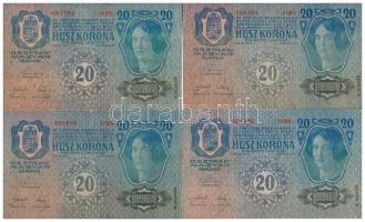 1913. 20K II. kiadás (4x) mind piros "Deutschösterreich" felülbélyegzéssel T:II,III szép p...