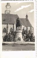 1940 Kolozsvár, Cluj; Mátyás király szobra / statue of Mathias Rex, King Matthias, photo + 1940 Kolozsvár visszatért So. Stpl
