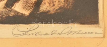 Prihoda István (1891-1965): Önarckép akttal. Színezett rézkarc, papír, jelzett, üvegezett keretben, ...