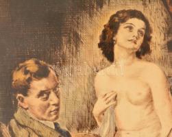 Prihoda István (1891-1965): Önarckép akttal. Színezett rézkarc, papír, jelzett, üvegezett keretben, ...