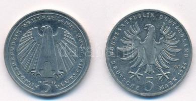 NSZK 1985G 5M Cu-Ni "150 éves a Német Vasút" + 1986F 5M Cu-Ni "Nagy Frigyes halálának...