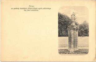 Zirc, Az apátság árpádkori templomának egyik pillérkötege Szent Imre szobrával (EK)